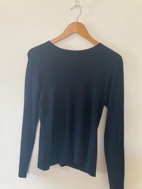 august silk Black Ribbed Long Sleeve Crew Top